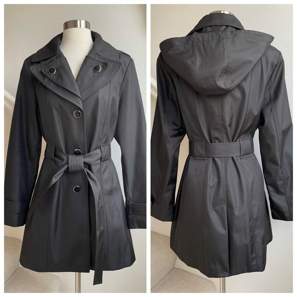 Calvin Klein Jackets & Blazers - Calvin Klein Black Belted Hooded Trench Coat